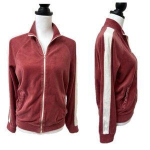 Velour terry cloth track suit zip up jacket dusty rose white size medium Y2K 90s